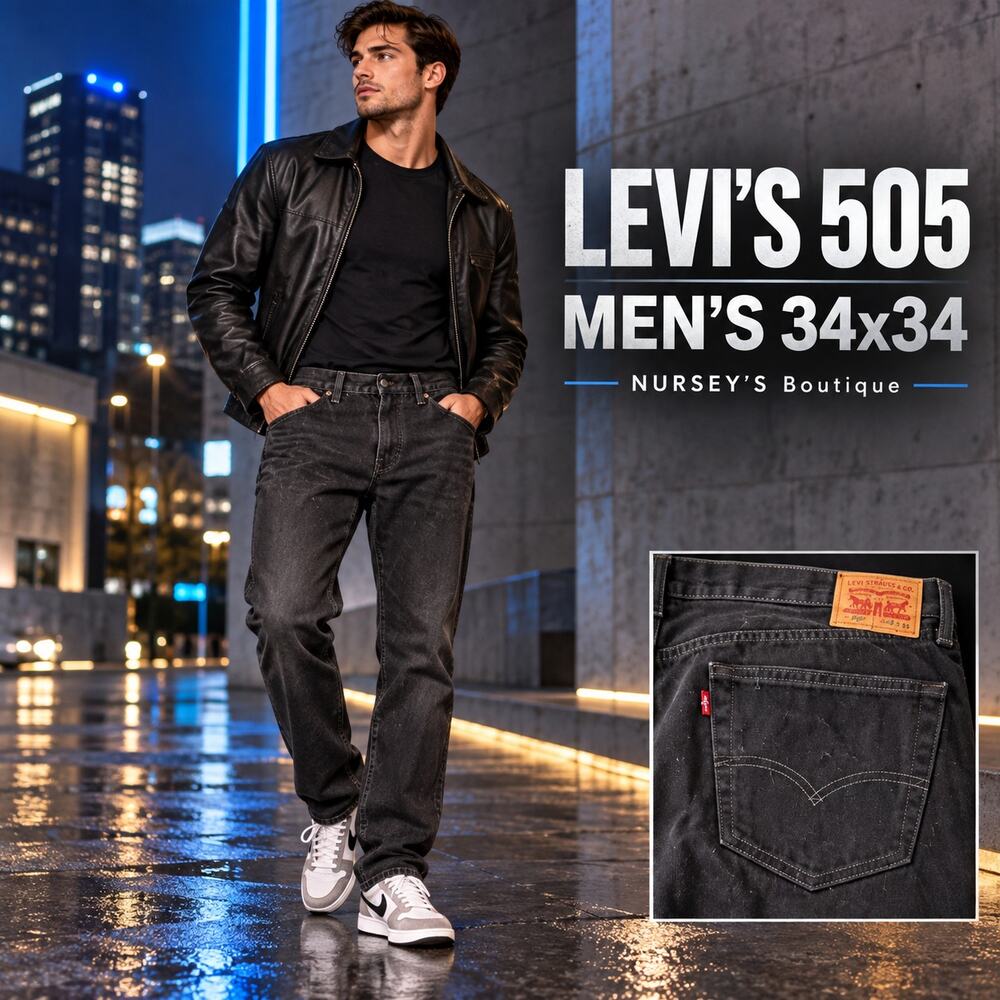 Levi’s 505 Jeans Mens 34x34 Washed Black Regular Straight Leg Denim